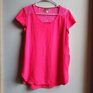Decree Hot Pink Cap Sleeve Lace Back Blouse Size Small